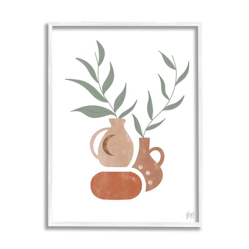 Stupell Boho Ceramic Plant Still Life Modern Terracotta Illustration Framed Wall Art - 16 x 20 - White