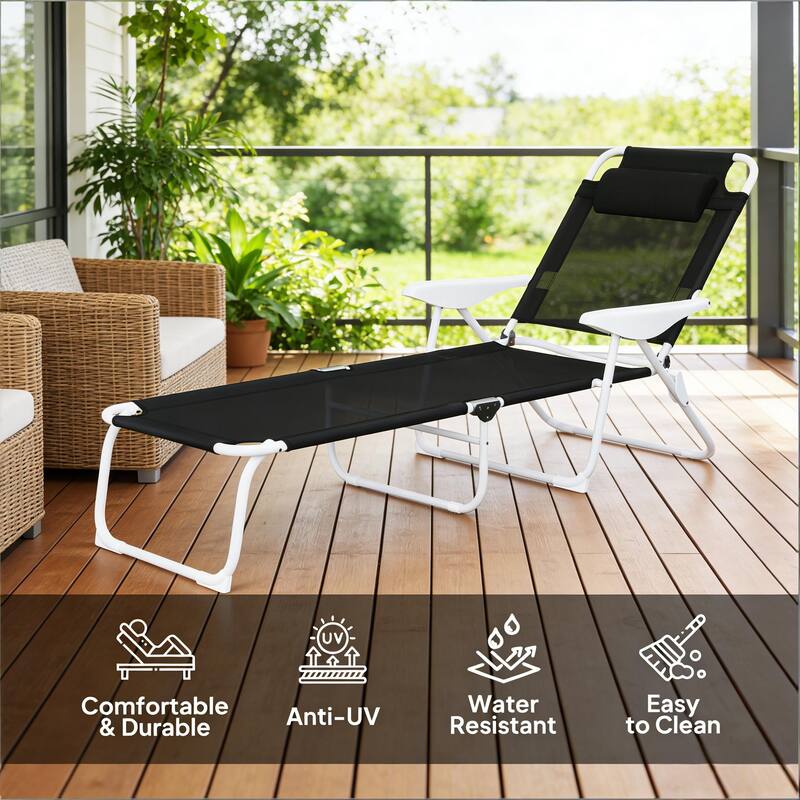 GDFStudio - Andersen Adjustable Folding Outdoor Tanning Lounger with Breathable Comfort Design - Chaise Lounge