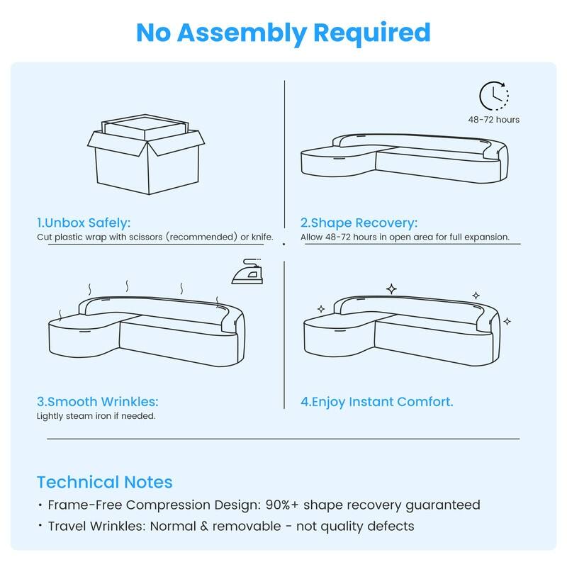 Mixoy 99inch Chenille L Shape Sectional Sofa with Curved Chaise,Modern Cloudy 3 Seater Sofa - 99.2''*59.1''*26.4''