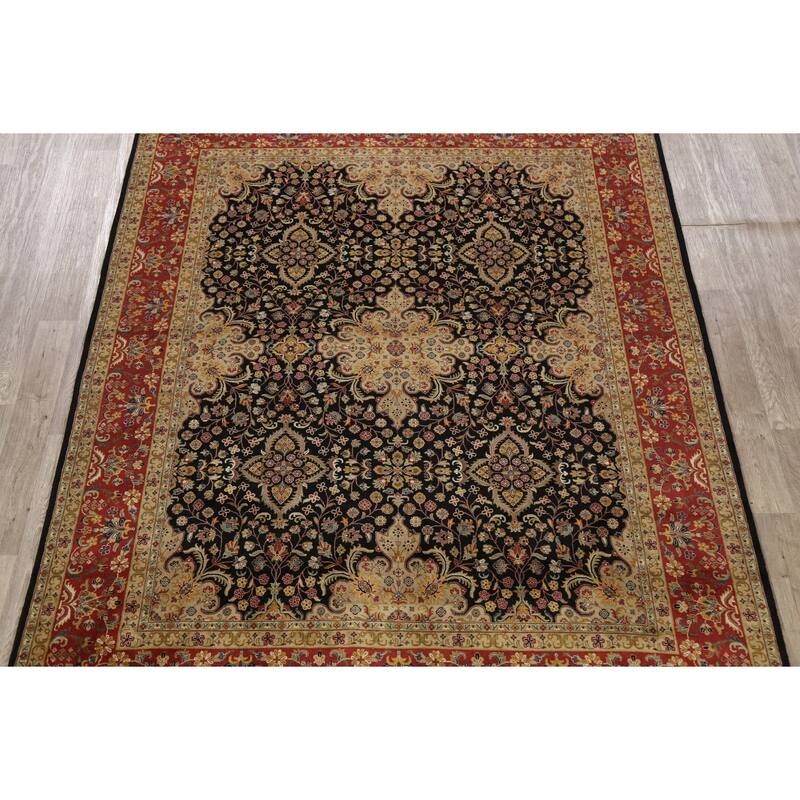 Vegetable Dye Floral Kashan Wool Area Rug Hand-knotted Oriental Carpet - 7'10" x 9'10"