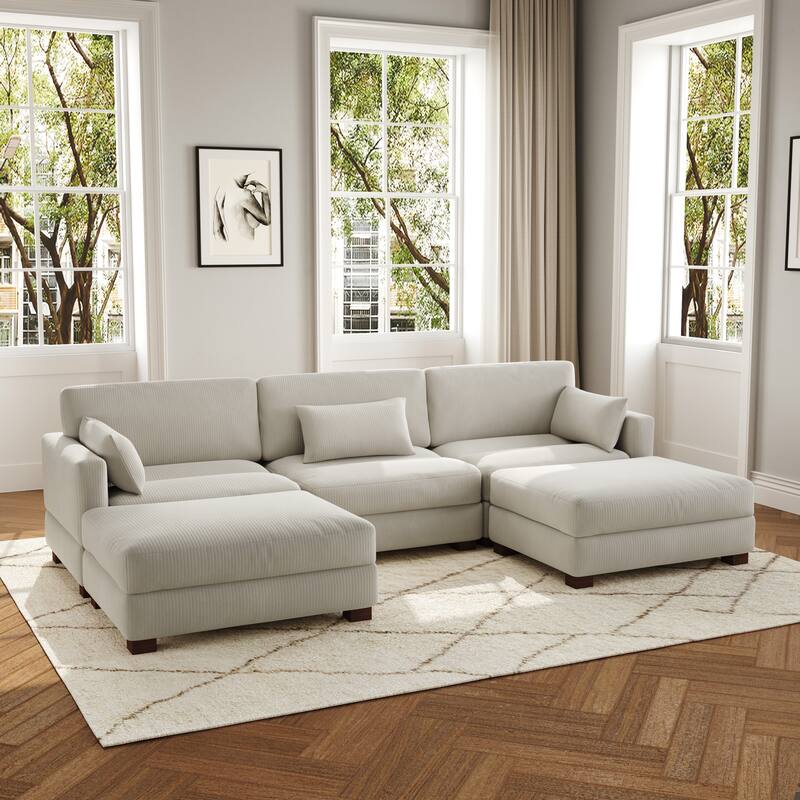 5-Piece U Shaped Couch Modular Sectional Sofa with Ottoman - Sea Salt Grey