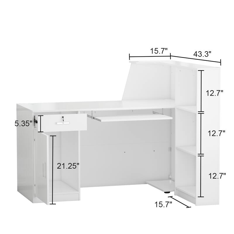 Reception Desk L-Shaped Front Counter Table w/ Storage Shelf by Timechee