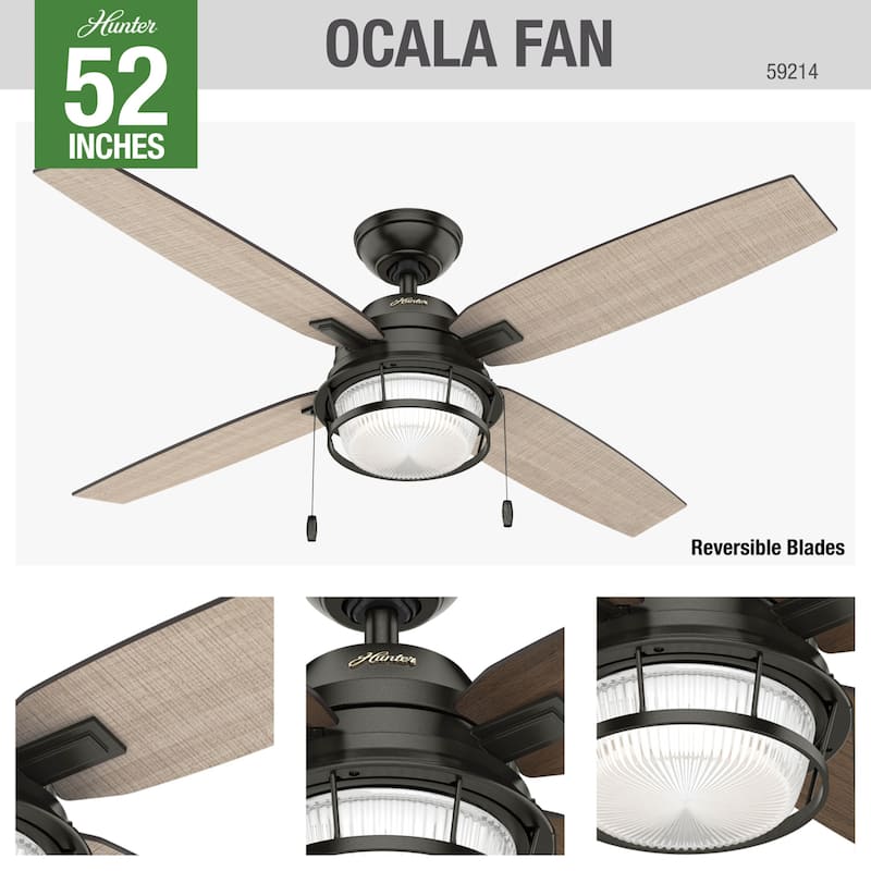 Hunter Ocala Noble 52-inch Bronze Fan With 4 Black Willow/Maple Reversible Blades