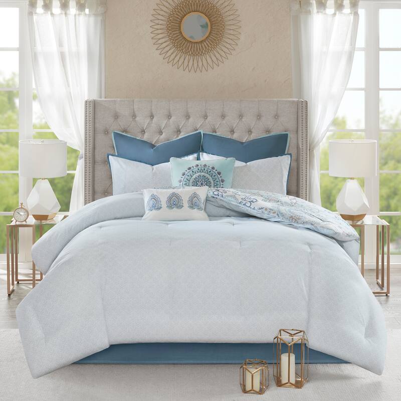 Madison Park Loleta 8 Piece Cotton Floral Printed Reversible Comforter Set