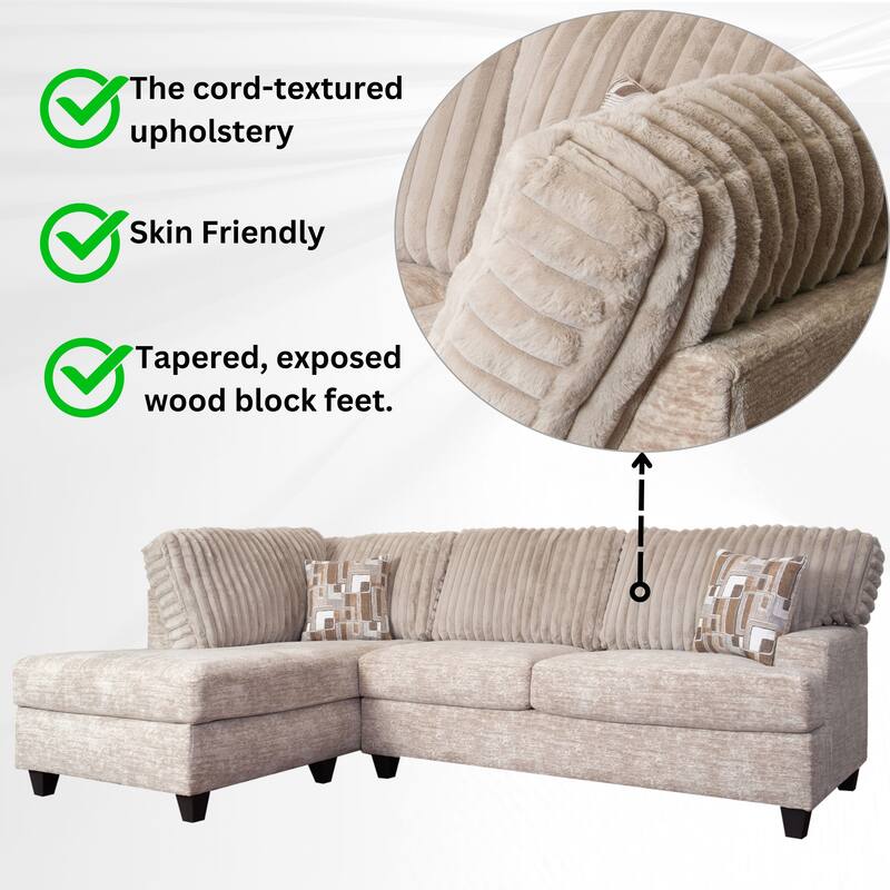 Roundhill Nexus Wide Wale Corduroy L-shape Sectional with Chaise