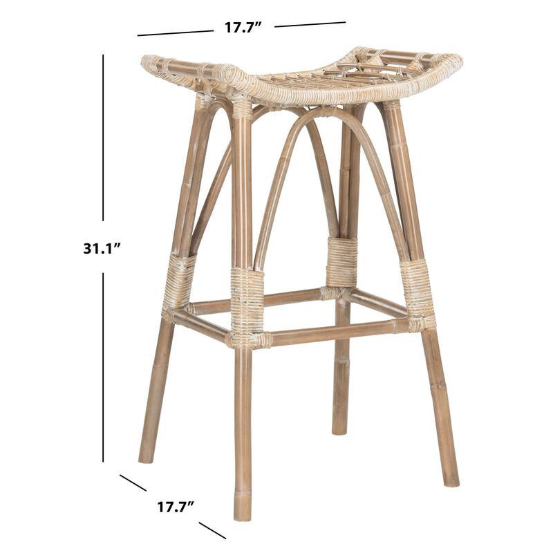 SAFAVIEH Keiko -30.7 Inch Brown Rattan Bar Stool - 17.7" x 17.7" x 31.1" - 18Wx18Dx31H