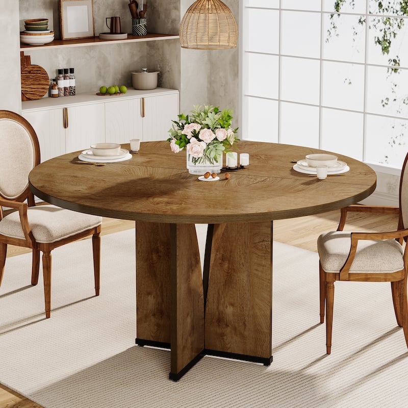 39.4-inch Round Dining Table with Wooden Tabletop for Kitchen Dining Room