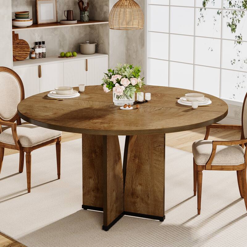 Wooden Large Dining Table, Round Kitchen Table for Dining/Living Room