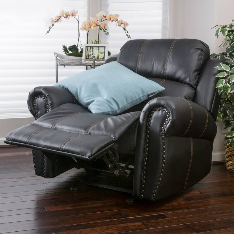 Modern PU Upholstered Gliding Recliner with Rolled Arms & Nailhead Trim