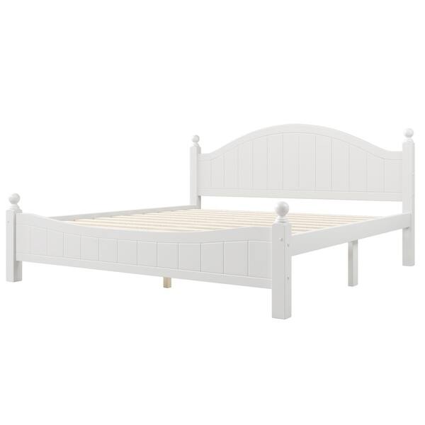 Traditional Concise Style White Solid Wood Platform Bed, No Need Box