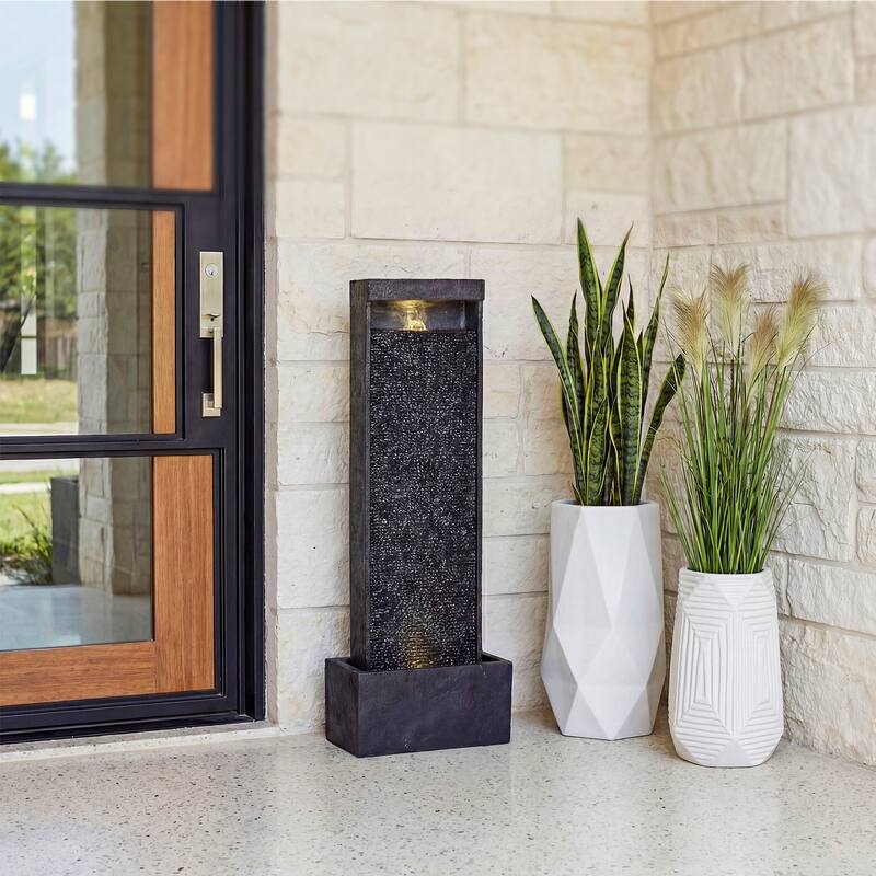 Vbal Modern Minimalist Water Curtain Outdoor Fountain with Base and LED Lights
