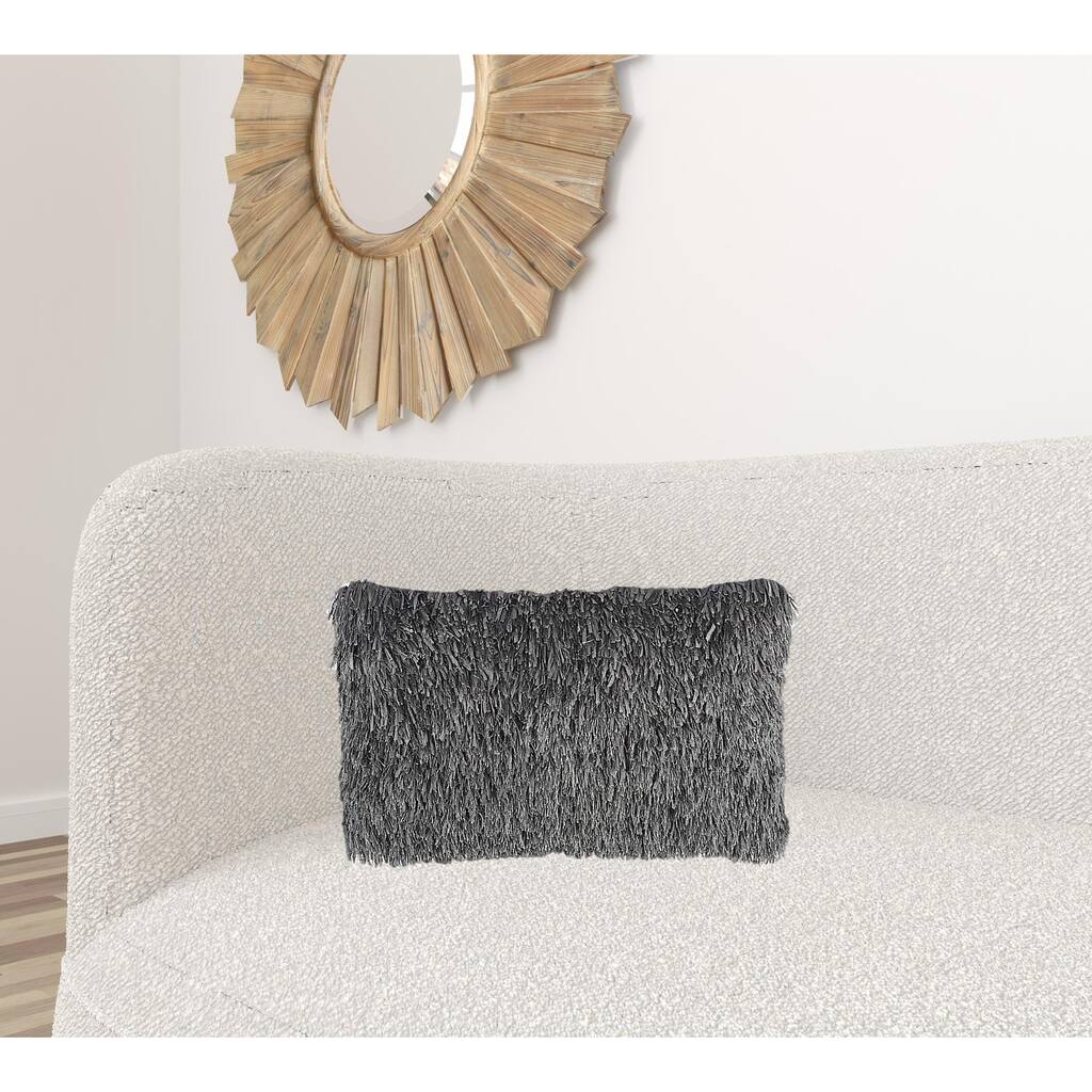 Long Charcoal Shag Throw Pillow