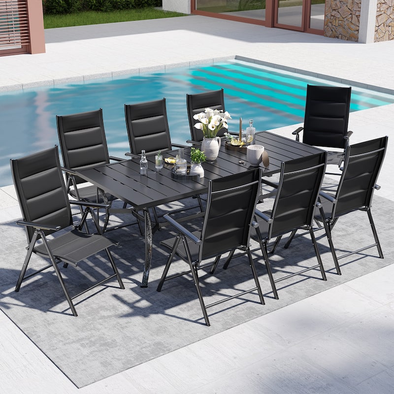 EROMMY 7 Piece Patio Dining Set with Folding Lounge Chairs and Aluminum Table, Outdoor Furniture for Backyard, Deck, or Balcony.