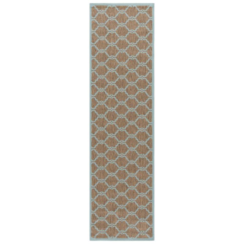 SAFAVIEH Courtyard Rozina Indoor/ Outdoor Waterproof Patio Backyard Rug - 2'3"x6'7" Runner - Brown/Aqua