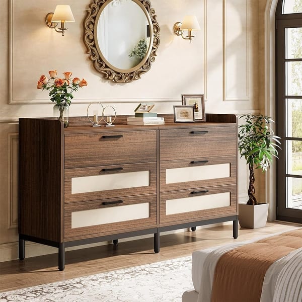 55" 6-Drawer Dresser for Bedroom, Mid-Century Rustic Chest of Drawers - Bed Bath & Beyond - 40792973 55" 6-Drawer Dresser for Bedroom, Mid-Century Rustic Chest of Drawers - Bed Bath & Beyond - 40792973