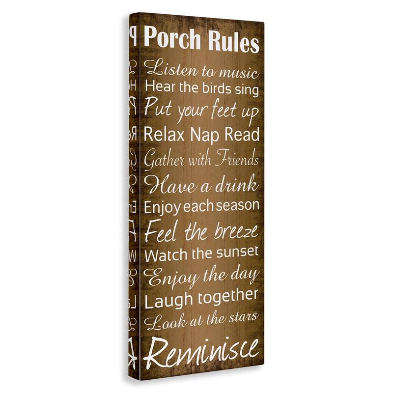 Stupell Porch Rules Country Landscape Wood Textured Word Design,10x24, Proudly Made in USA