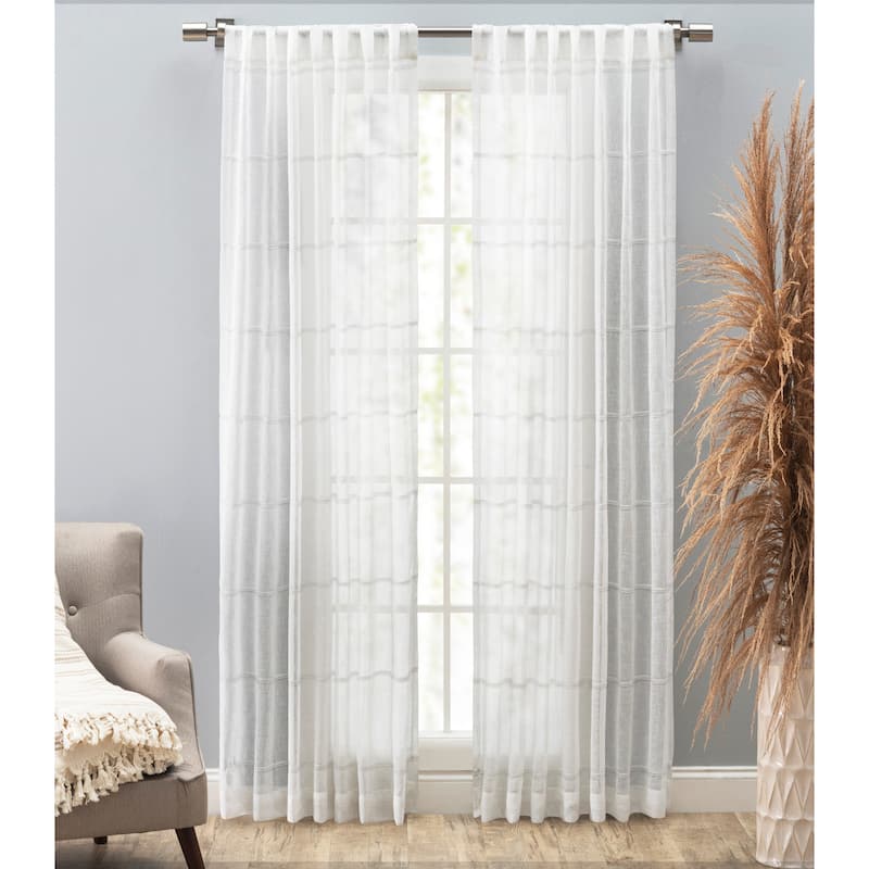Horizon Stripe Premium Sheer Rod Pocket W Back Tab Curtain Panel - 55"W x 96"L - White