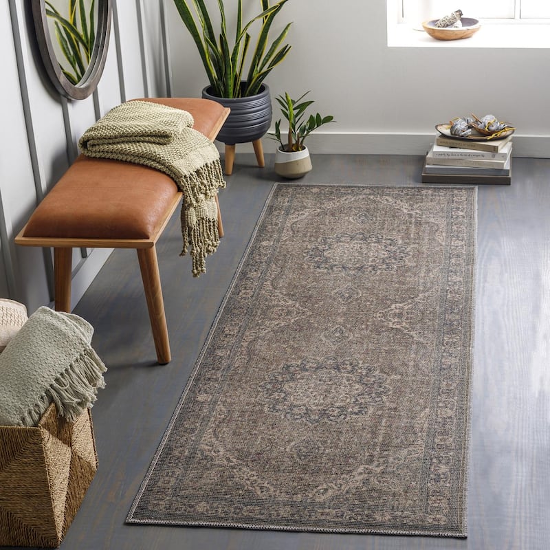 Livabliss Traditional Colin Medallion Washable Area Rug - 2'7" x 7'3" - Brown