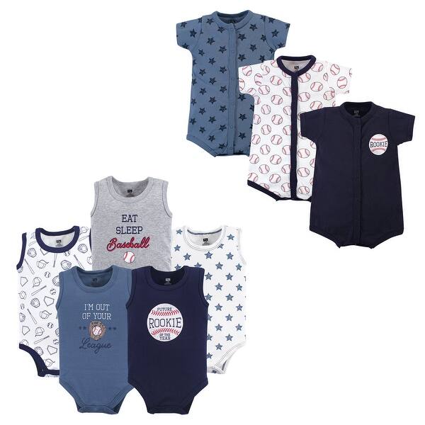 slide 1 of 1, Hudson Baby Infant Boy Cotton Bodysuits and Rompers, 8-Piece, Baseball 0 - 3 Months - Blue