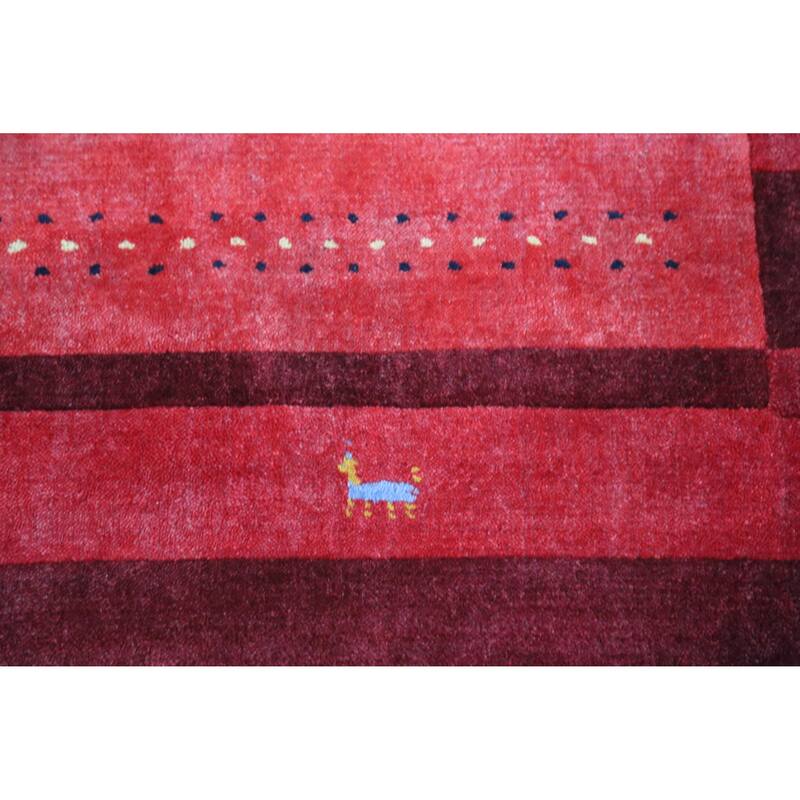 Animals Pink Gabbeh Indian Area Rug Hand-Knotted Wool Carpet - 5'3" x 7'7"