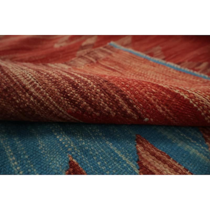 Hand Woven Oriental 100% Wool Carpet Southwestern Modern Navy Blue & Blues Kilim Area Rug - 10' 1'' X 8' 0''