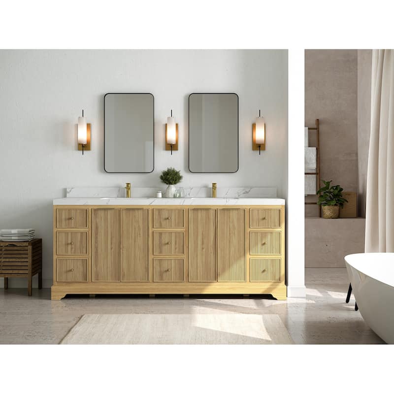 Willow Collections 84 in. W x 22 in. D Austin Solid Teak Wood Double Sink Bathroom Vanity with Countertop