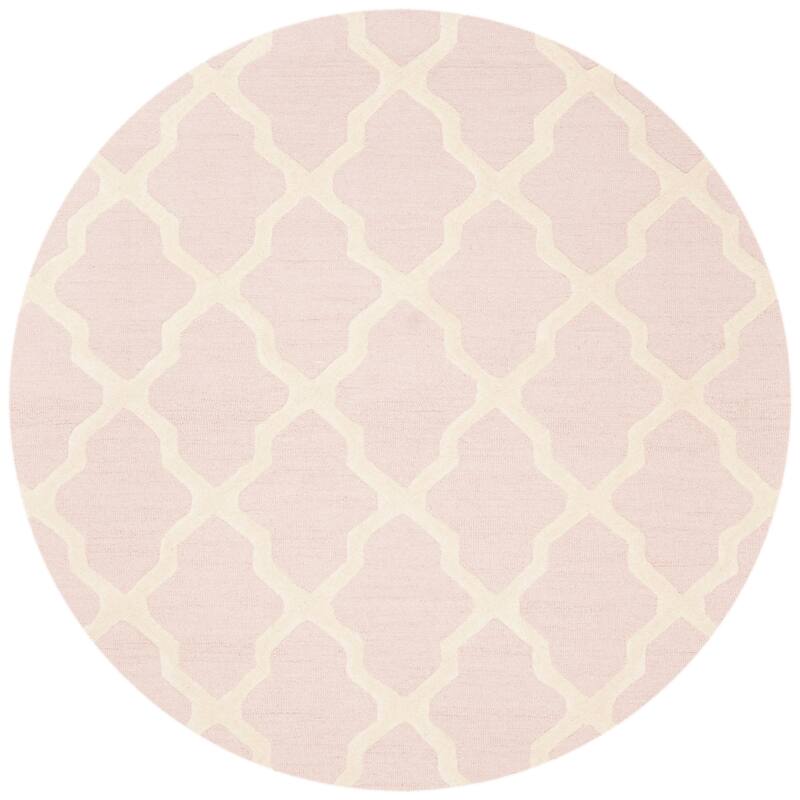SAFAVIEH Handmade Cambridge Eirny Moroccan Trellis Wool Rug - 8' Round - Light Pink/Ivory