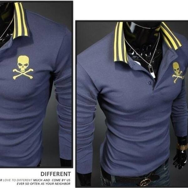 Shop Korean Men S Slim Stretch Cotton Skull Printed Polo Shirt