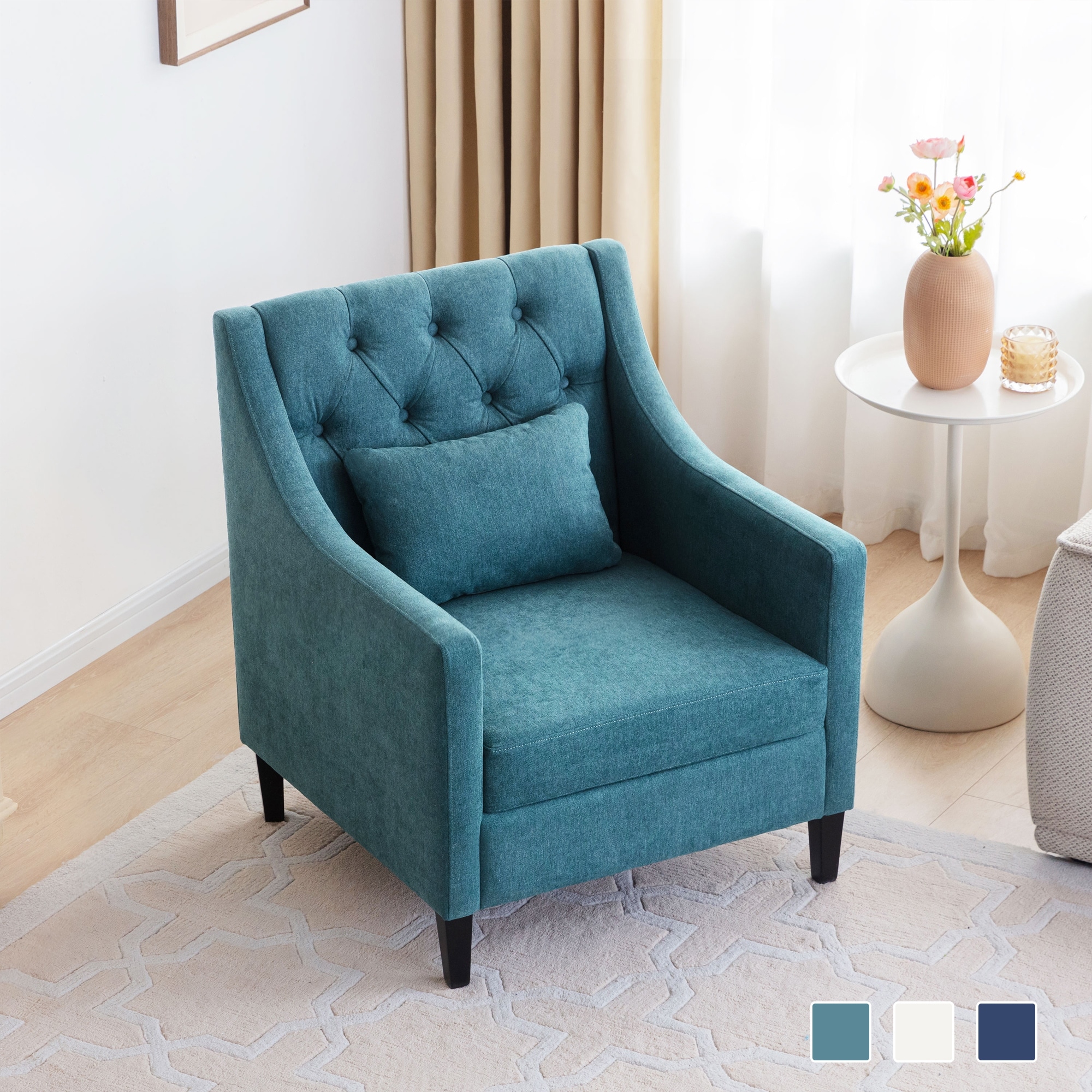 HUIMO Arm Chair Comfy Club Chair with Pillow Beige Dark Teal