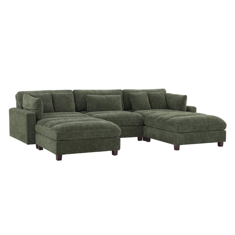 Extra-Large Modern Chenille Sofa Set (128.4 Inches With Pillow Stools) - 128.4"W X 44.1"D X 33.9"H