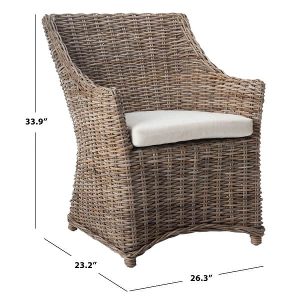 dimension image slide 1 of 2, SAFAVIEH St. Thomas Wicker Washed Brown Wingback Arm Chair (Fully Assembled). - 26" W x 23" D x 34" H