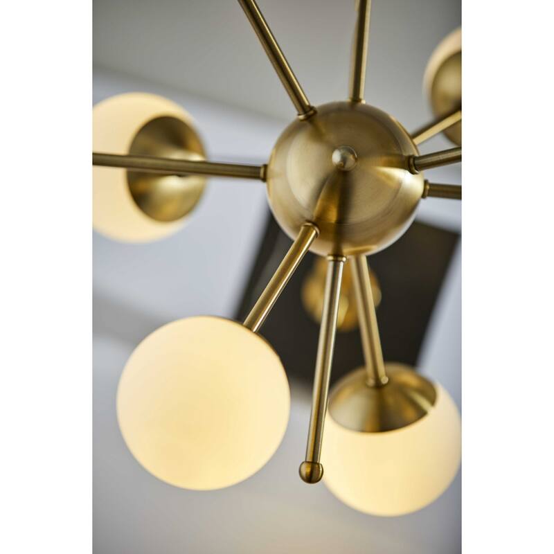 Black Metal Base Mid Century Table Lamp with Brass Glass Globe Shade 6 Lights - 15” x 15” x 23” (D x W x H)