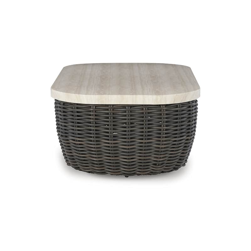 Signature Design by Ashley Kimora Beige/Dark Brown Outdoor Coffee Table - 50" W x 29.92" D x 17.52" H