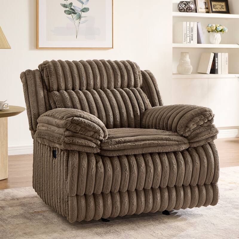 Roundhill Furniture Ardello 3-Piece Reclining Sofa Set, Corduroy Upholstery with Built-In Power Center, Chocolate