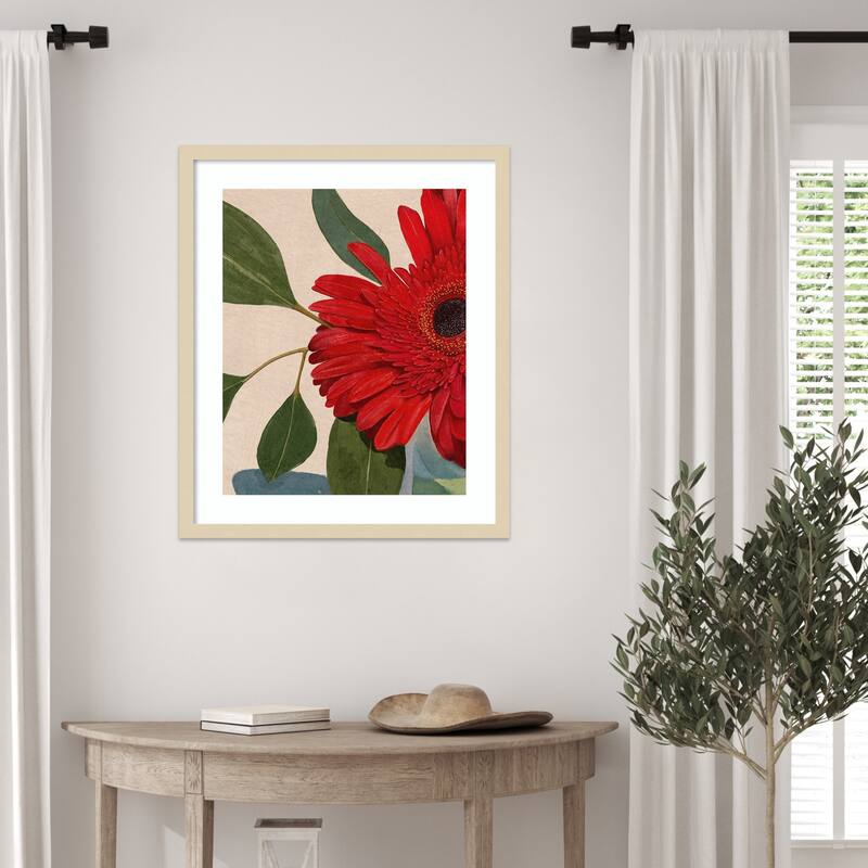 Red Gerbera Daisy Detail No. 2 by Katie Oshea Wood Framed Wall Art Print