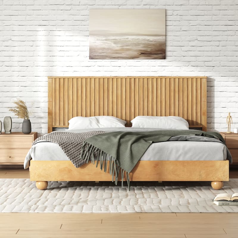 Christopher Knight Home - Anna Natural Wood Bed Frame With Reeded Headboard