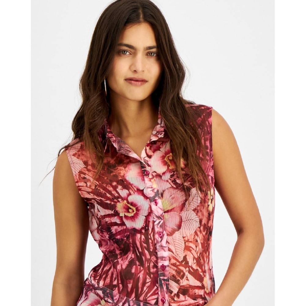 Guess Women's Clouis Sleeveless Shirt Pink Size Small Bed Bath