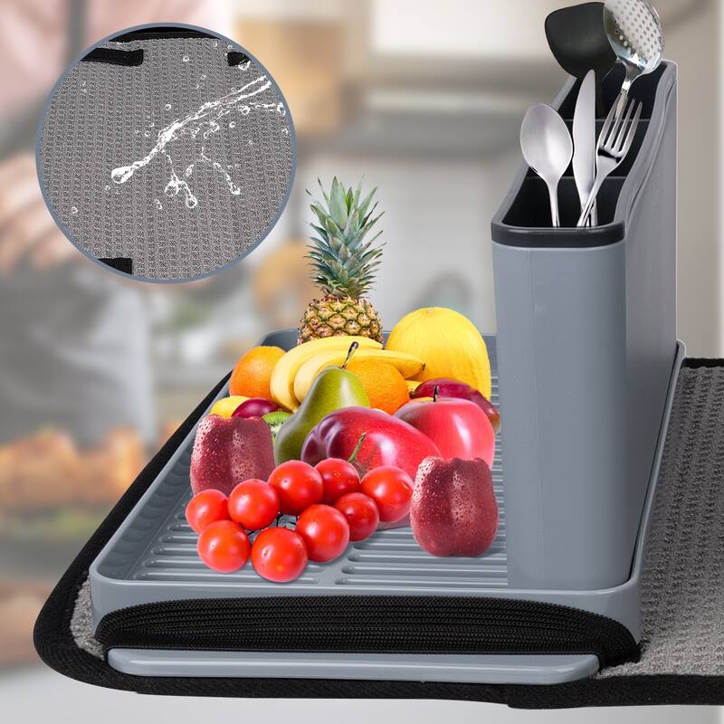 Outdoor Camping Gear Countertop Dish Rack Set with Sponge Drying Mat