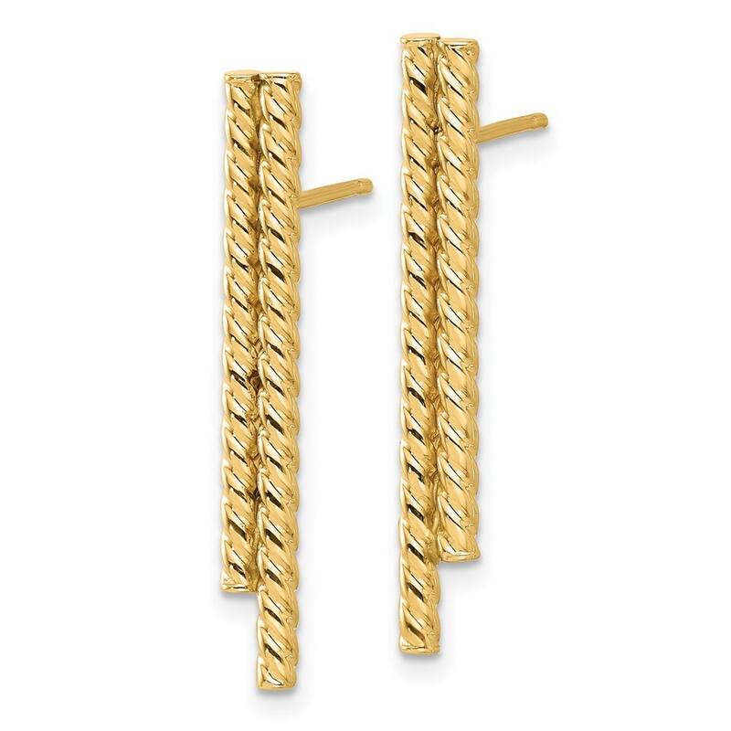 Curata 14k Yellow Gold Polished Twisted Bar Post Earrings - 30.88x4.23mm