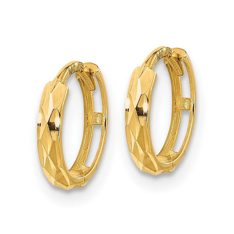 Curata 14k Yellow Gold Diamond Cut Hinged Huggies 10.7x2.23mm Hoop Earrings