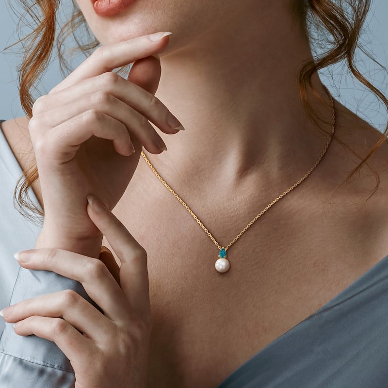 Miadora 5/8ct TGW Created Alexandrite and 8.5-9mm Cultured Freshwater Pearl Pendant with Chain Yellow Silver - 15.5 mm x 8.7 mm