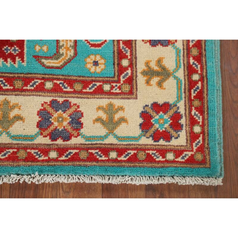Turquoise Blue Kazak Accent Rug Handmade Wool Carpet - 3'4" x 5'1"