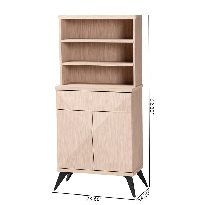 Draper Mid-Century Modern Two-Tone Light Brown and Black Wood Kitchen Cabinet