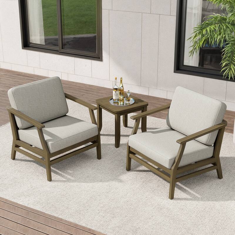 Teak Outdoor Bistro Set with Weather-Resistant Cushions (3-Piece Set)