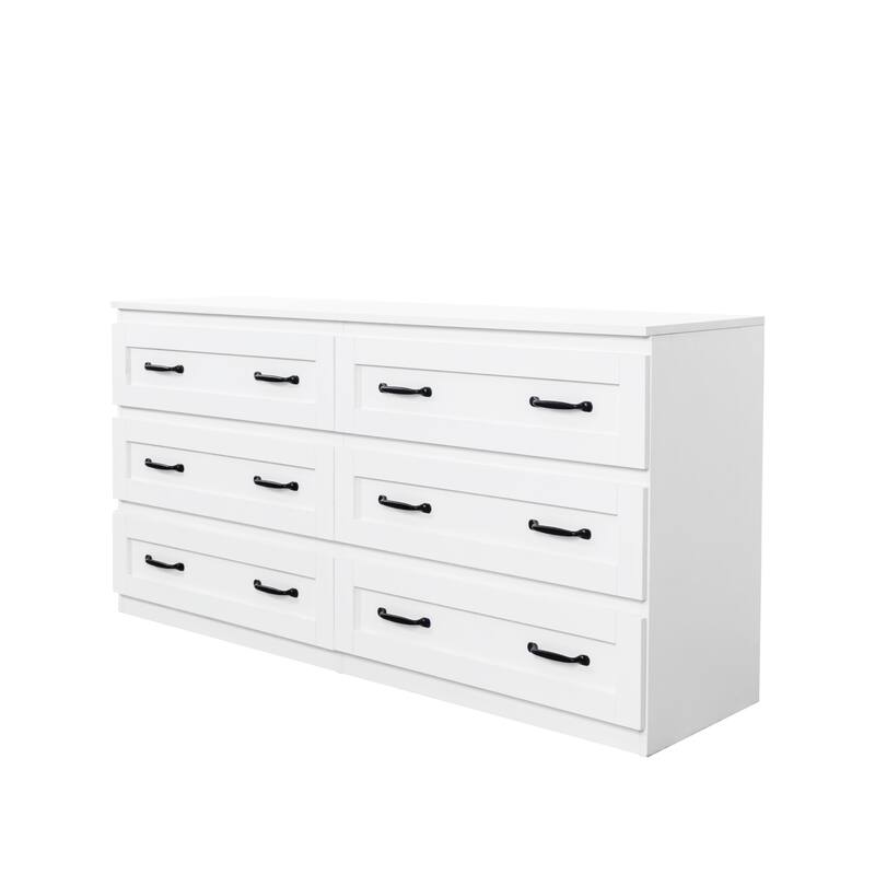 Modern Black Side Cabinet with 6 Drawers ,Wood Chest of Drawers with Metal Handle, Storage Organizer for Living Room