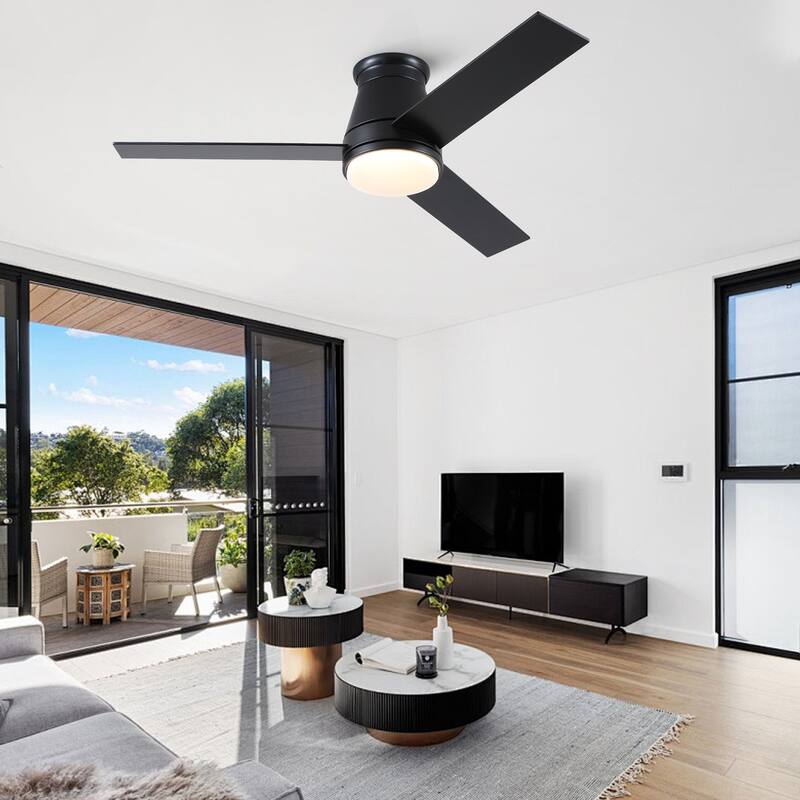 YUHAO AeroLite 48 in. Indoor White Low Profile Standard Ceiling Fan with Bright White Integrated LED Light Kit, Remote Included