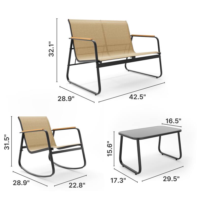 4-Piece Outdoor Patio Furniture Set, All Weather-Resistant Textile Fabric Outdoor Conversation Set