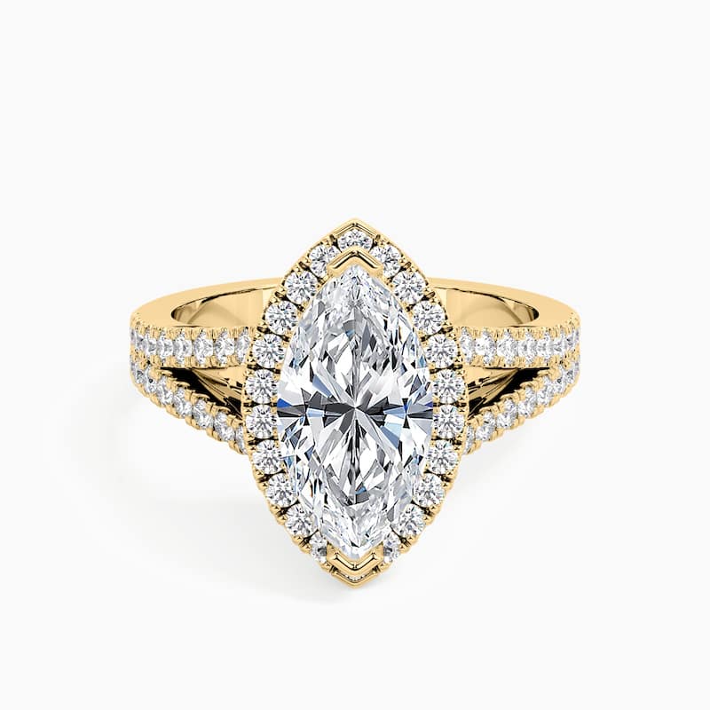 Auriya 14k Gold Marquise Lab Grown Halo Split-Shank Engagement Ring 1.00 to 5.00 ct. tw. (F-G, VS) - 5.00 carats - Yellow - 7