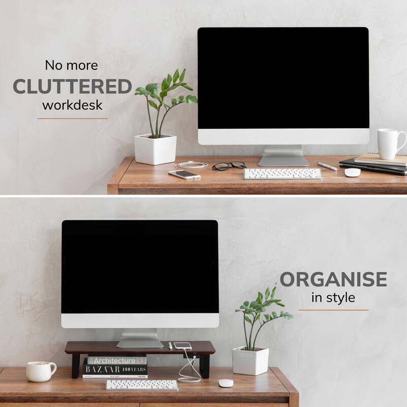 Jani Wood Monitor Stand Riser Desk - Ergonomic Design Stand, Desktop Organizer Table for Home, Office Workspace, Gaming Desk