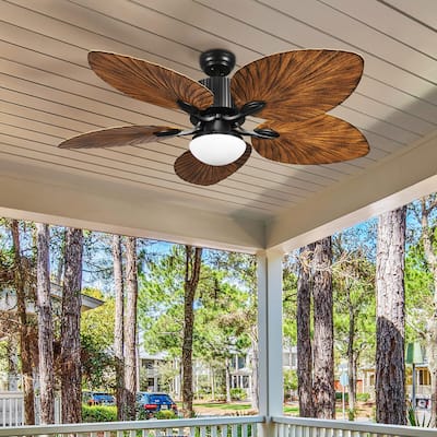 52" Moasis Palm Leaf Ceiling Fan LED Light Tropical Style with Remote